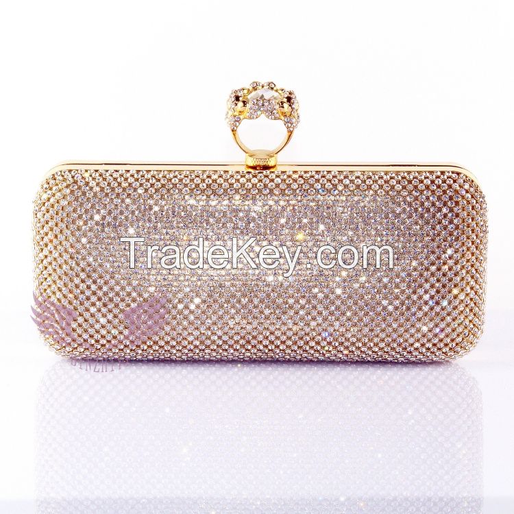 Rhinestone metal mesh clutch with different colors