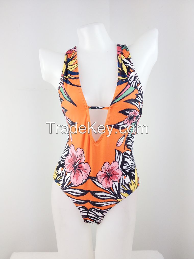 women floral deep v swimwear suit