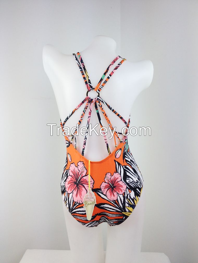 women floral deep v swimwear suit