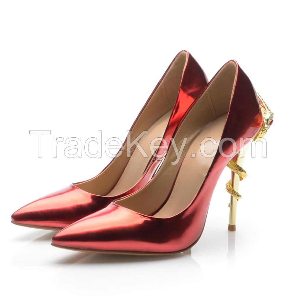 High heel wedding dress shoes four color beautiful gold stiletto heels garnet color shoe with metal ornament