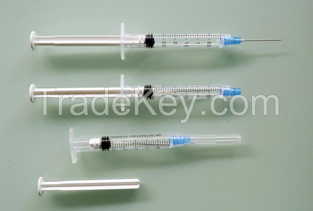 disposable auto-disable Retract-Lock safety syringe with needle