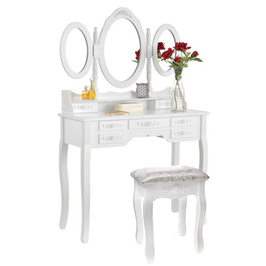 French classic dresser,dressing table and mirror,mirrored vanity table,stool,wooden hand carved