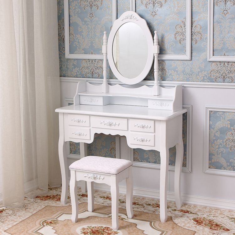 Vanity with Mirror and Stool Set