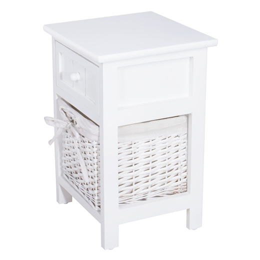 White Wood Cabinet with handmade with wicker drawers and lining