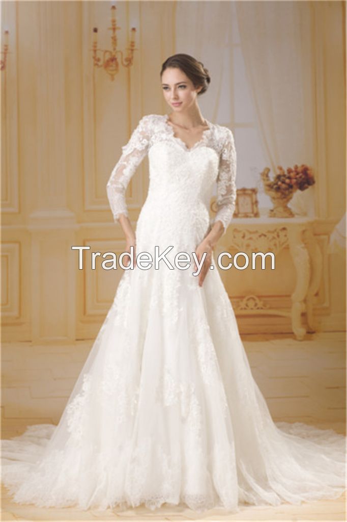 2015 popular lace slim-line wedding dress