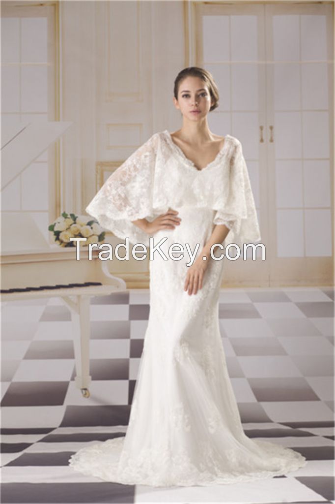 Unique butterfly sleeve wedding dress of full-length