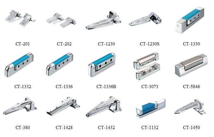 Refrigeration hinges, refrigeration hatches