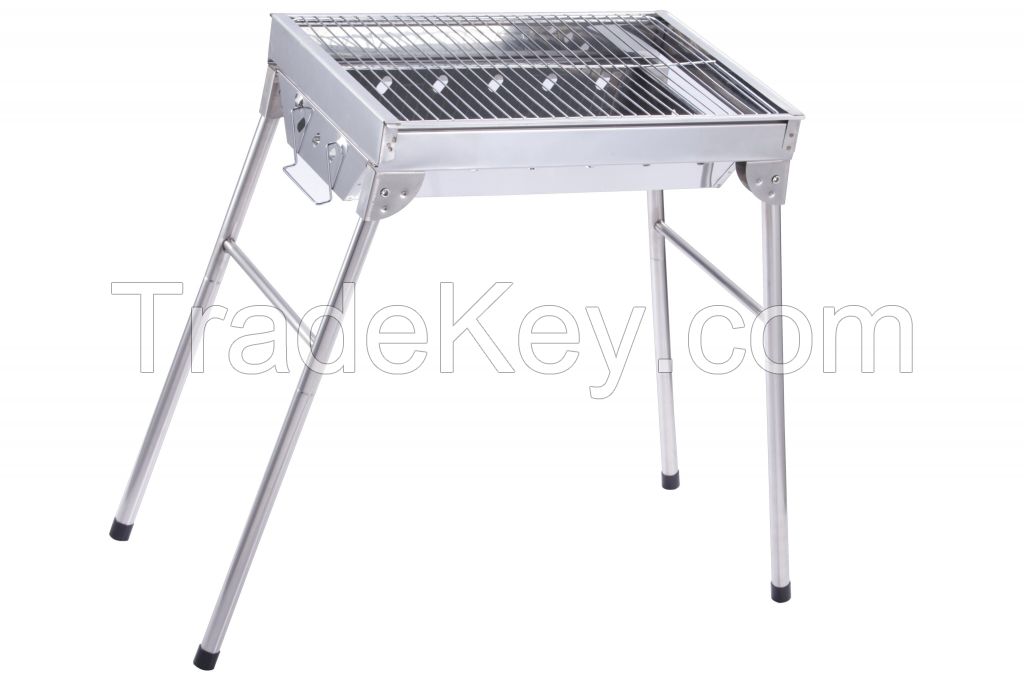 Outdoor picnic stainless steel charcoal BBQ grill with folding legs