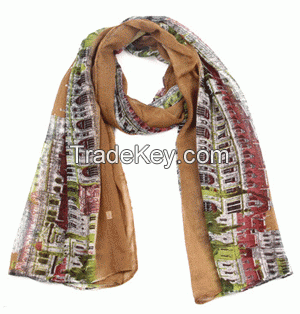 fashiom Church Building print 100% polyester scarf 