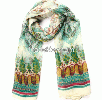 green series paisley fashion print 100% polyester scarf 