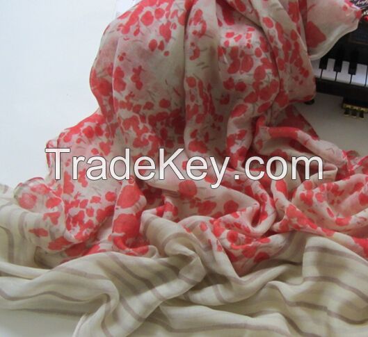 light red small broken flower fashion print 100%polyester scarf 