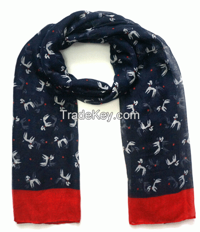 navy and red color matching pubby or dog print 100% polyester scarf. 