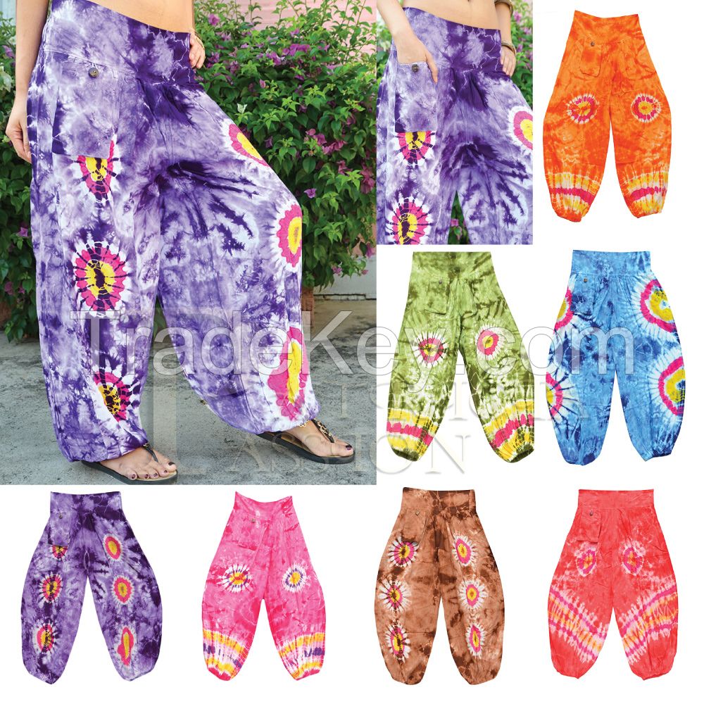 Thai Aladdin Harem Baggy Genie Pants for Women/Men/Unisex Very comfortable, Great for Yoga/Sport/Outdoor, Handmade in Thailand, Boho Gypsy Hippie