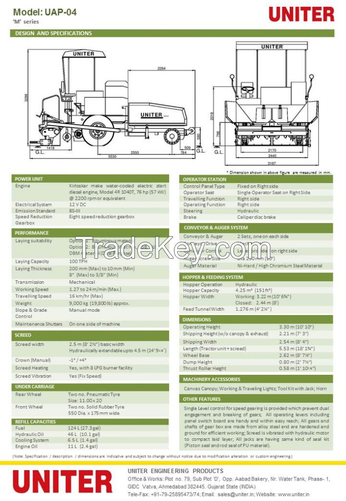 Mechanical Paver Finisher Machine