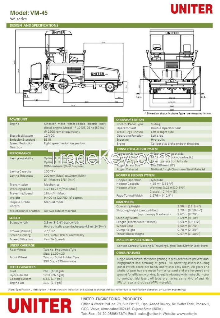 Mechanical asphalt paver machine