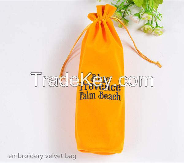 velvet wine bottle bag with embroidery logo