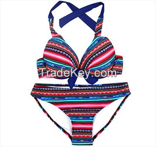 sublimation print ladies swimwear, push up bikinis, twist bandeau bikinis