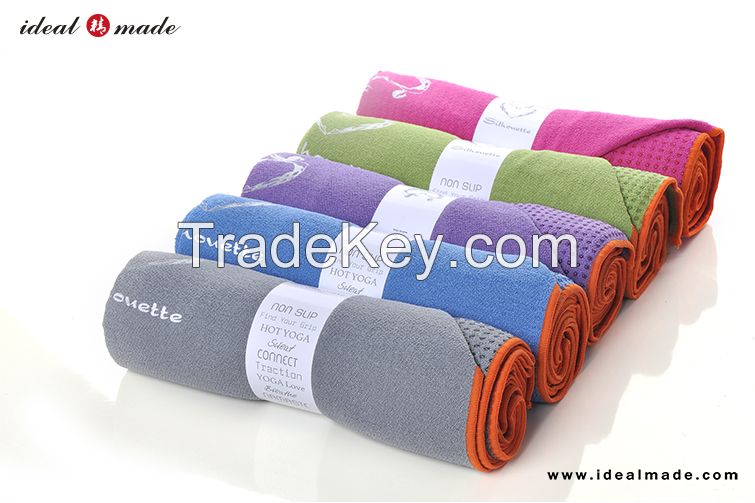 custom logo printed skidless yoga towel microfiber with mesh bag