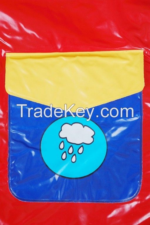 R-1021-1002-2 BLUE AND RED SHINY PVC VINYL KIDS RAIN WEATHERPROOF JACKET