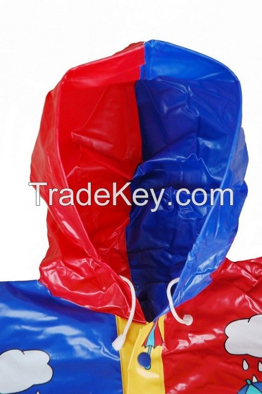 R-1021-1002-2 BLUE AND RED SHINY PVC VINYL KIDS RAIN WEATHERPROOF JACKET