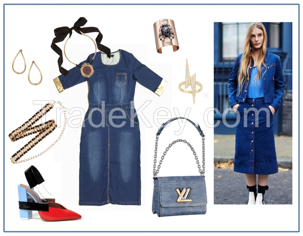 Denim Pencil Dress w/Golden Cuff 2015 Summer