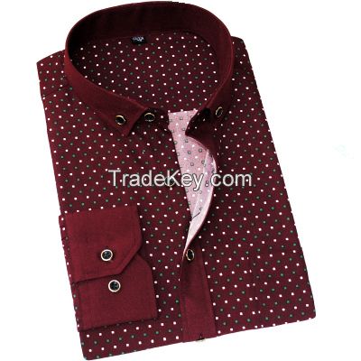 Stylish long sleeve dot dress shirt with white collar and cuff