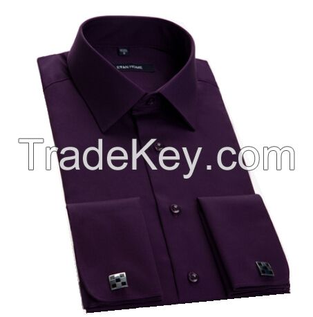 Men's long sleeve 100% cotton dress shirt with french cuff and button