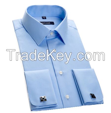 Men's long sleeve 100% cotton dress shirt with french cuff and button