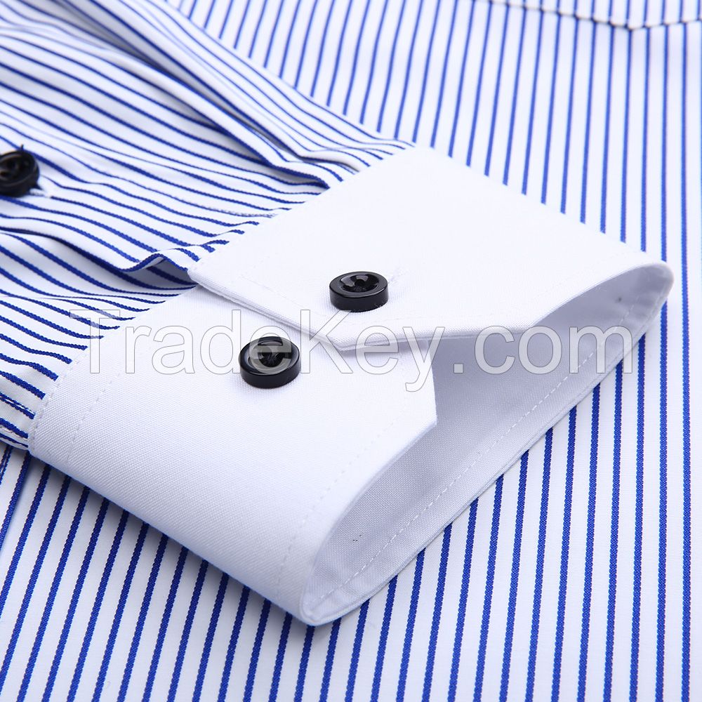 Latest fashion men's long sleeve business dress shirt with white collar and cuff