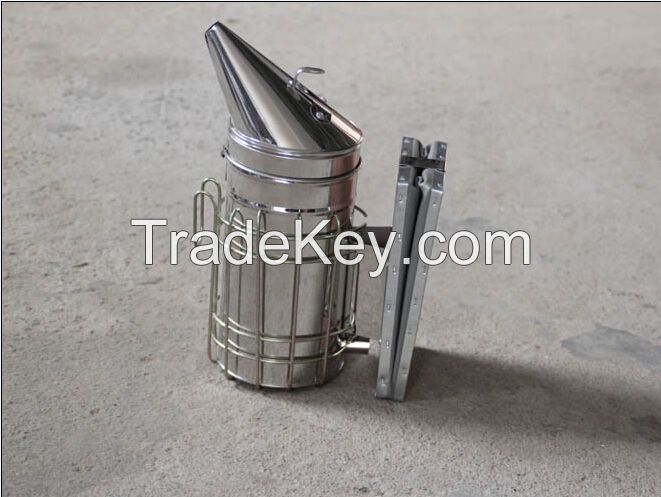 stainless steel bee smoker with leather bellow, apiculture beekeeping tools,