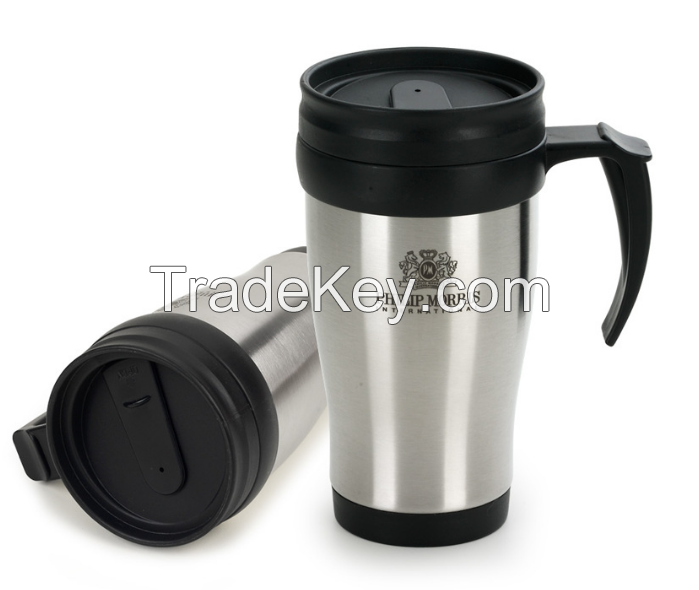 romotional 16 oz double wall plastic travel mug with bpa free