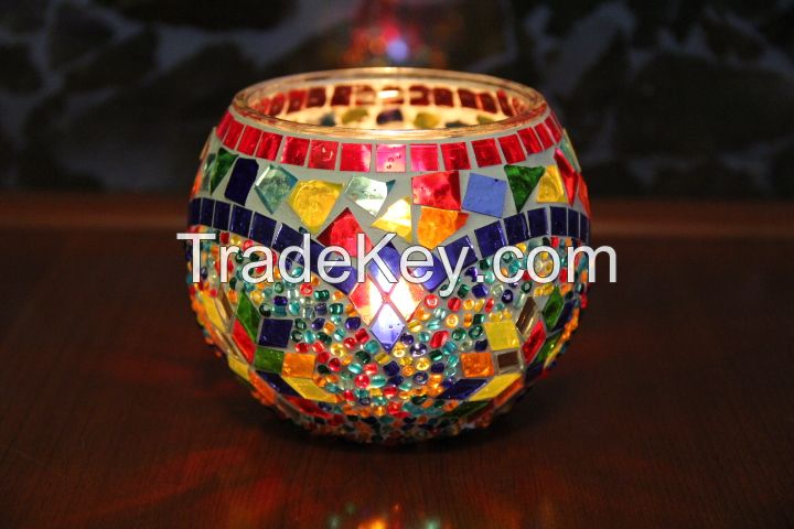 Unique turkish handmade glass mosaic candle holder for home decoration