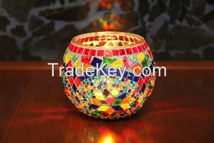 Unique turkish handmade glass mosaic candle holder for home decoration