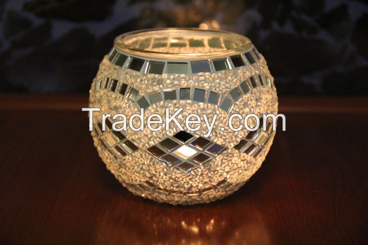 Unique turkish handmade glass mosaic candle holder for home decoration