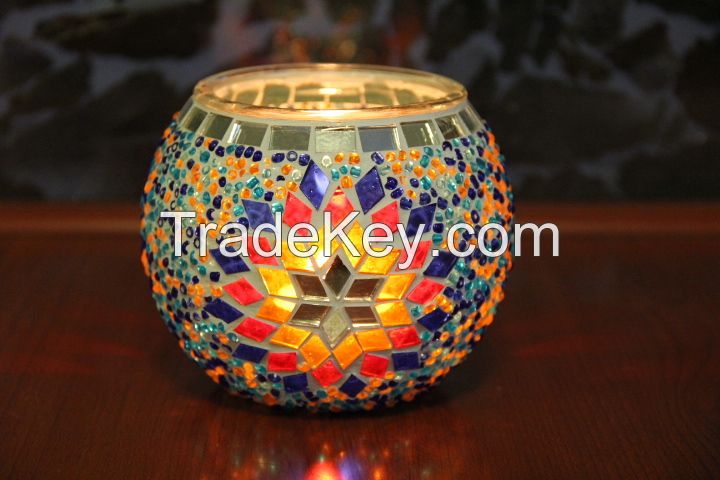 Unique turkish handmade glass mosaic candle holder for home decoration