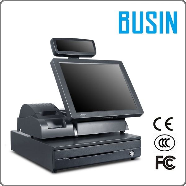 BUSIN TH5-H128 15inch Resistive Touch Screen Pos Systems with customer display and 58mm printer