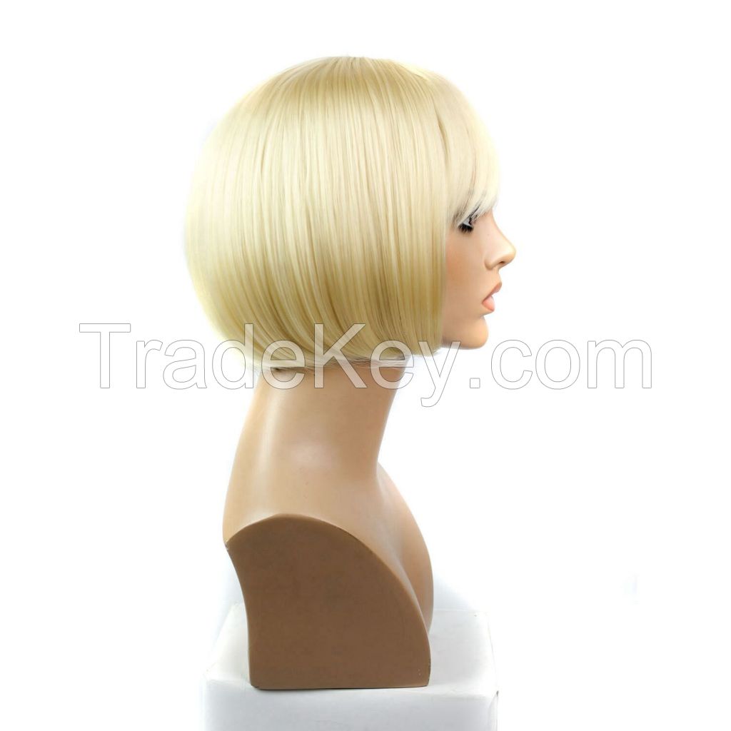  Beautiful Blonde Short Bob  Straight Hair With Slanting Bang