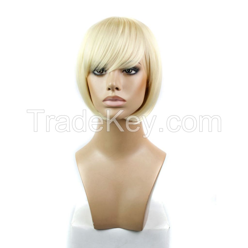  Beautiful Blonde Short Bob  Straight Hair With Slanting Bang