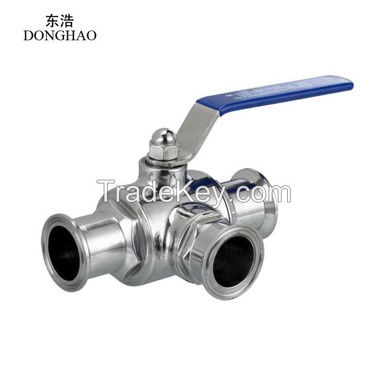 Sanitary stainless steel quick-install 3-way ball valve