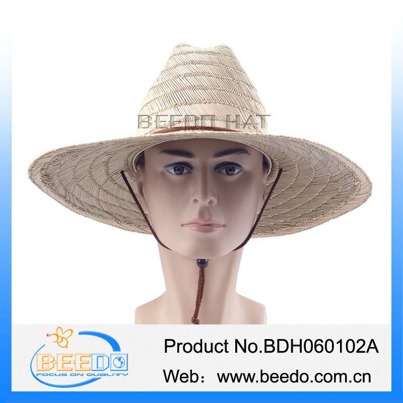 Wholesale flat brim wide brim mat straw cowboy hat with wind break