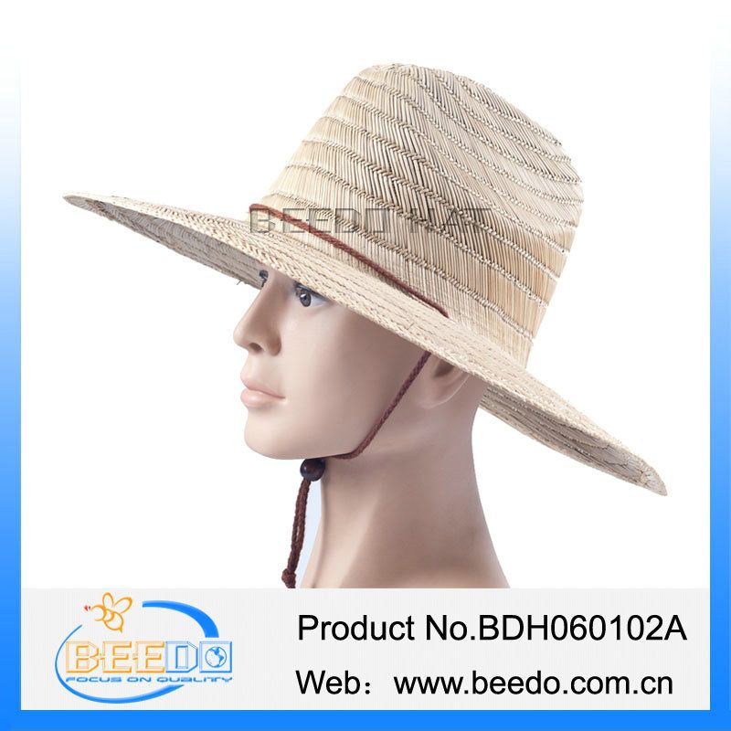 Wholesale flat brim wide brim mat straw cowboy hat with wind break