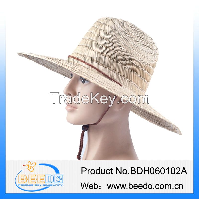 2015 hot selling men wide brim mat straw cowboy hat with grosgrain ribbon