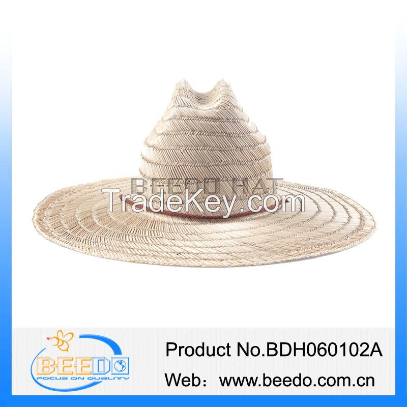 Wide brim flat brim mat straw cowboy hat with wind break