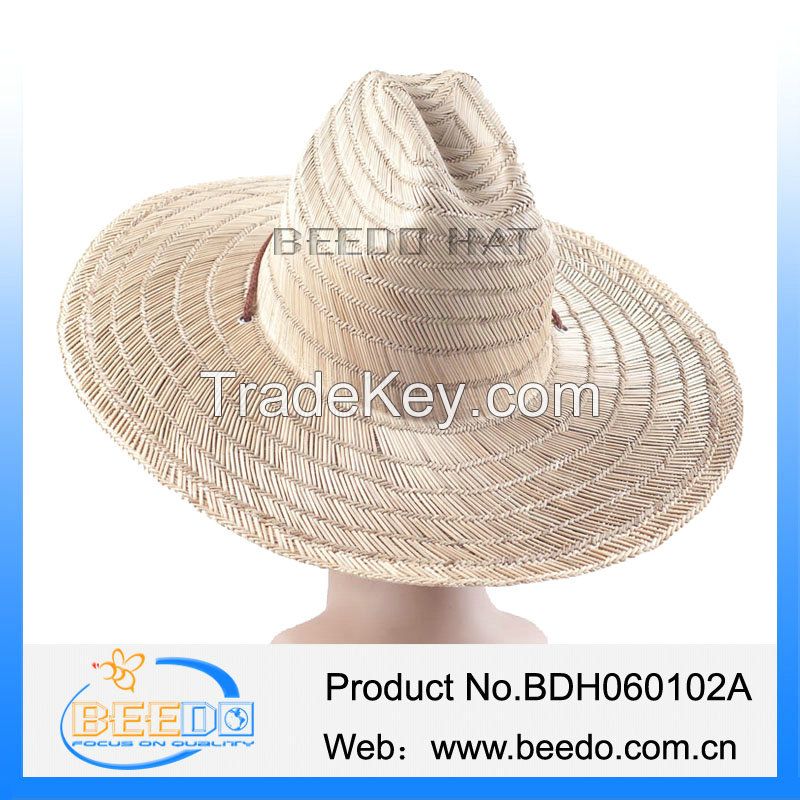 2015 fashion men flat brim wide brim straw cowboy hat with black grosgrain ribbon