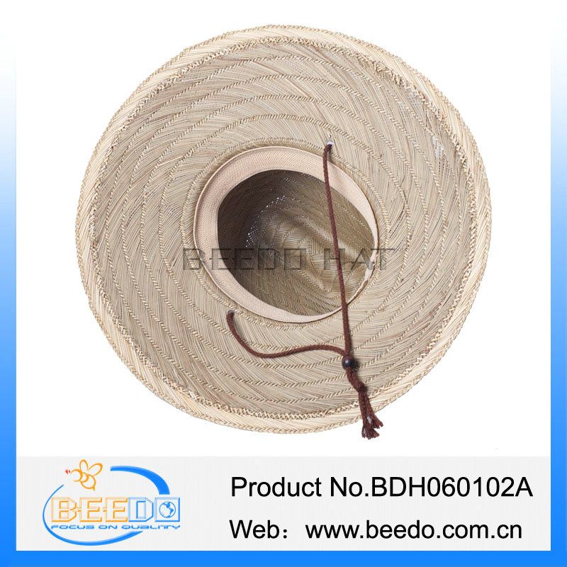 High quality mat straw cowboy hat with wind break for men