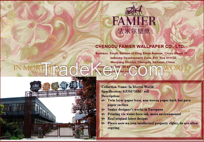 FAMIER 2015 New Non-Woven Wallpaper Peony Pavilion #YC300001~300128