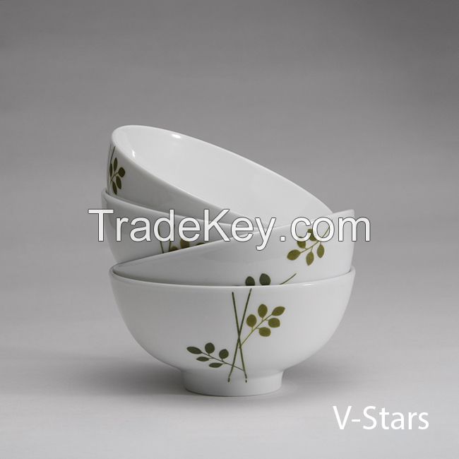 Rice Bowl with Green Leaf Design