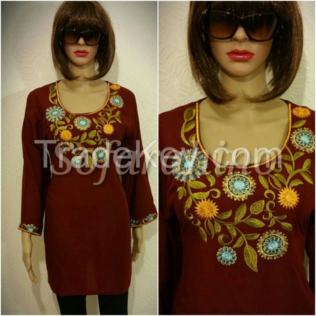  Ladies embroidered stitched short kurtis