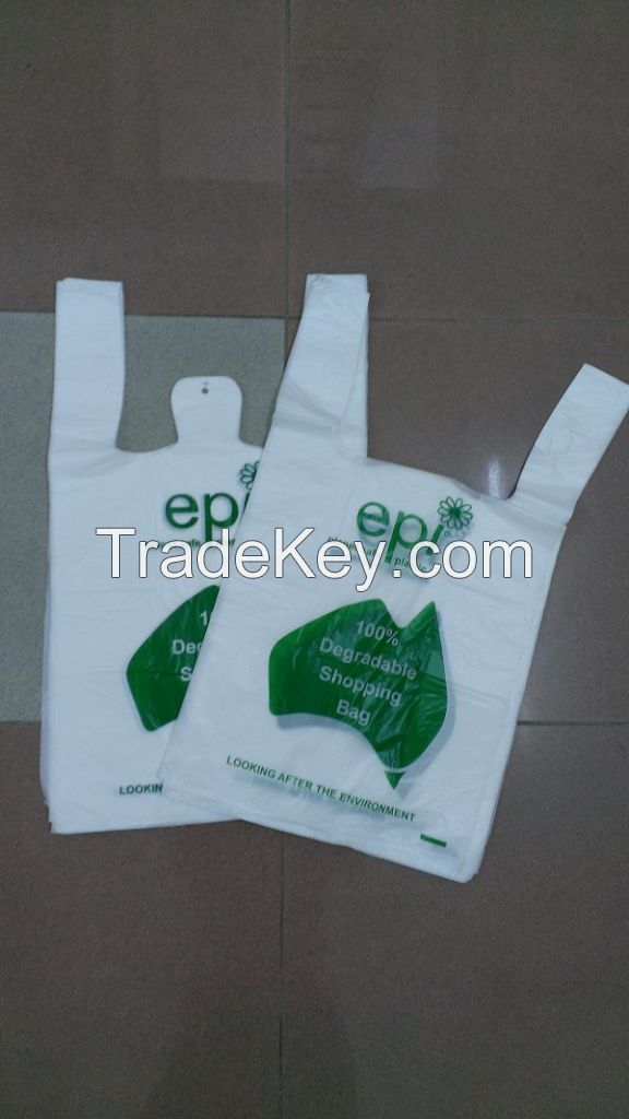 Biodegardable t-shirt plastic bag Vietnam manufacturer / EPI or D2W plastic bag