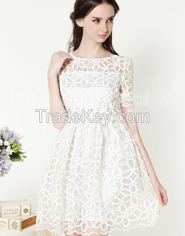 FLOWER LACE CASUAL DRESS FASHION CHEAP-HALIMEX